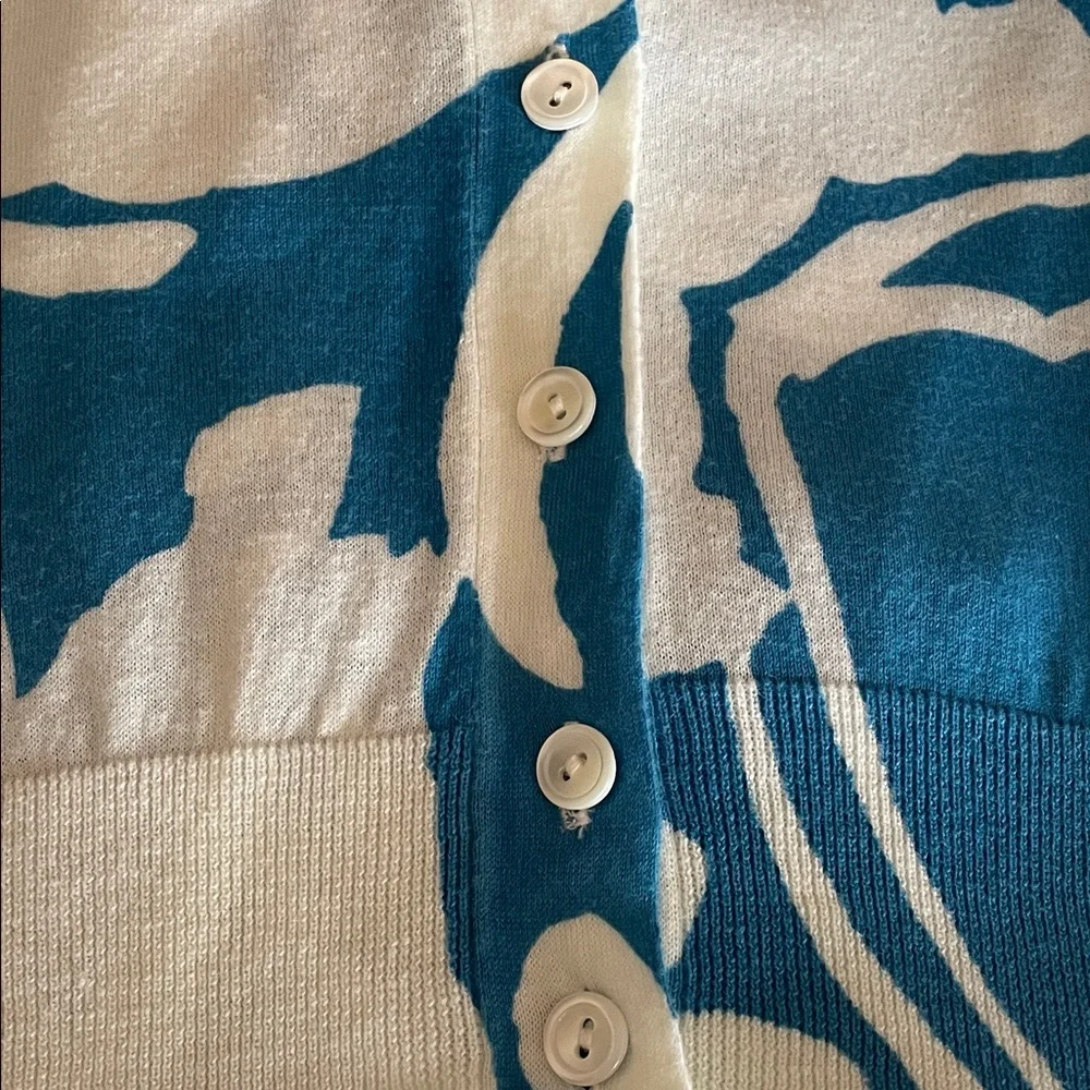 J. Crew Teal and White Floral V-Neck Cardigan - Picture 5 of 5